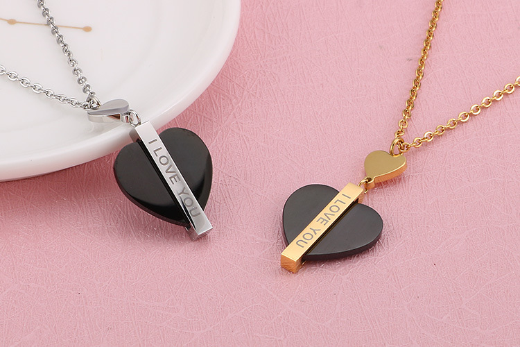 fashion stainless steel heart-shaped lettering necklace earrings set wholesale Nihaojewelry