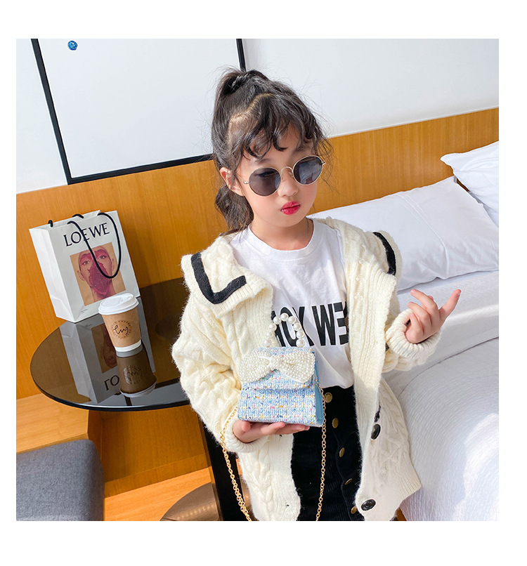 Girl'S Small Cotton And Linen Plaid Bow Knot Elegant Streetwear Beading Square Magnetic Buckle Crossbody Bag display picture 1