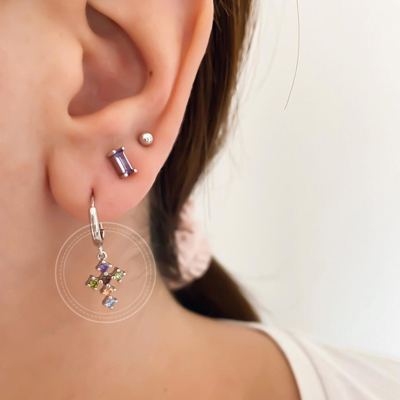 Boucles D'oreilles Européennes Et Américaines Pourpres En Argent S925 Avec Diamants Croisés À L'aiguille display picture 6