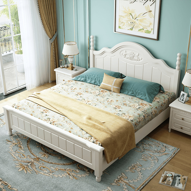 American solid wood bed 1.8 m white double master bedroom bed 1.5 m princess bed modern minimalist Korean pastoral bed