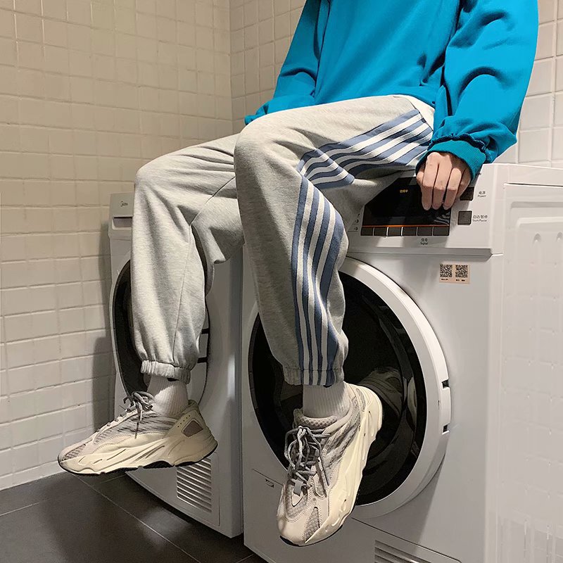 Pants for men 2020 autumn and winter New plus size side striped closed casual pants thickened loose tight pants trendy sweatpants