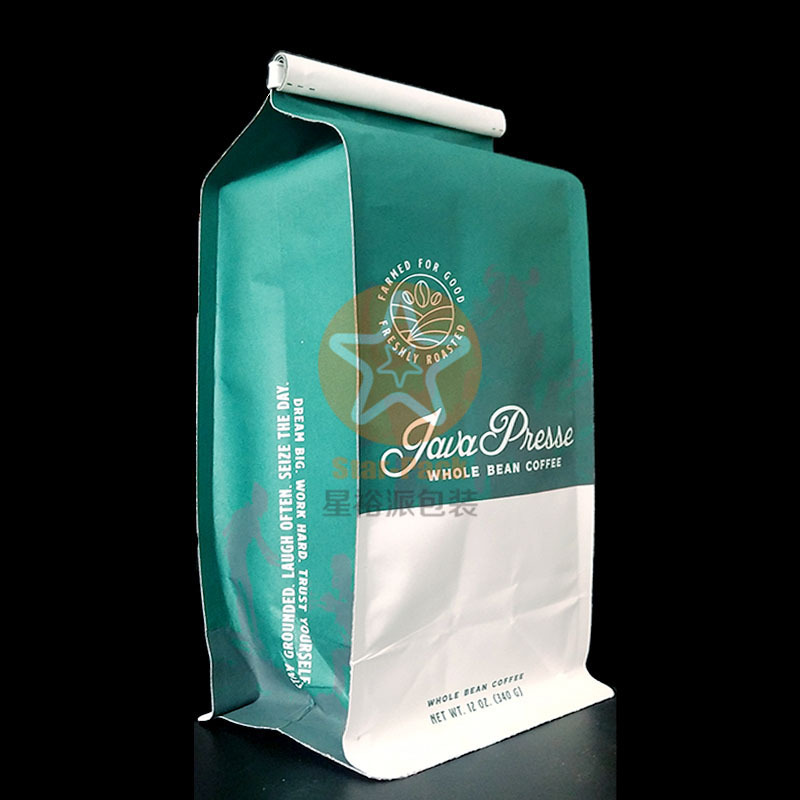 出口国外340克咖啡袋自封口牛皮纸铝箔袋 八边封自立排气阀咖啡袋