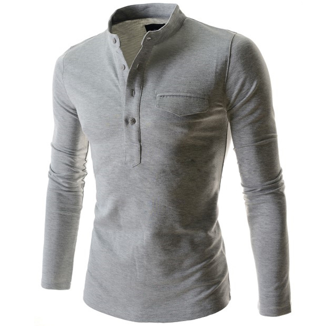 Men's solid color long sleeve stand collar base shirt