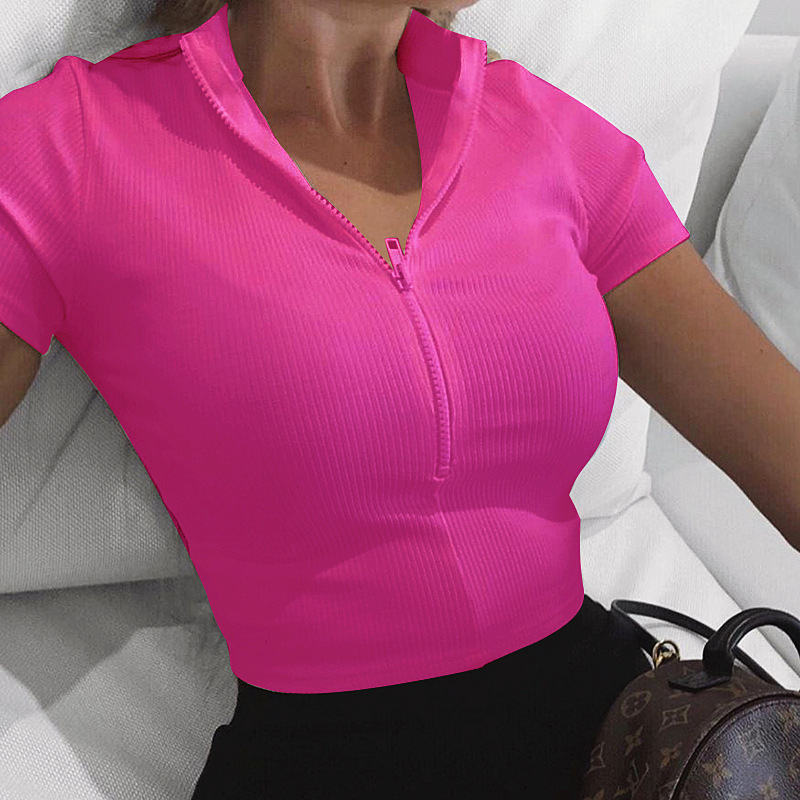 Stand-up collar zipper breast-bearing slim-fit top NSFLY62157