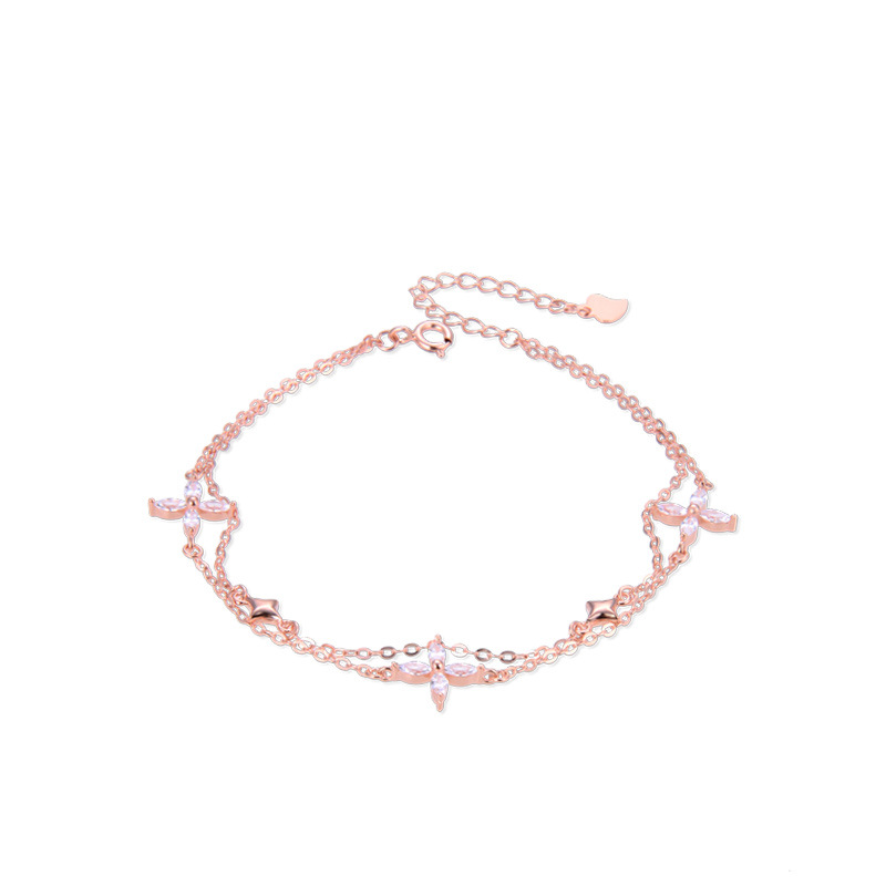 Japonés y coreano estilo Super Fairy moda dulce ZIRCON joyería S925 plata esterlina trébol pulsera de las mujeres temperamento joyería