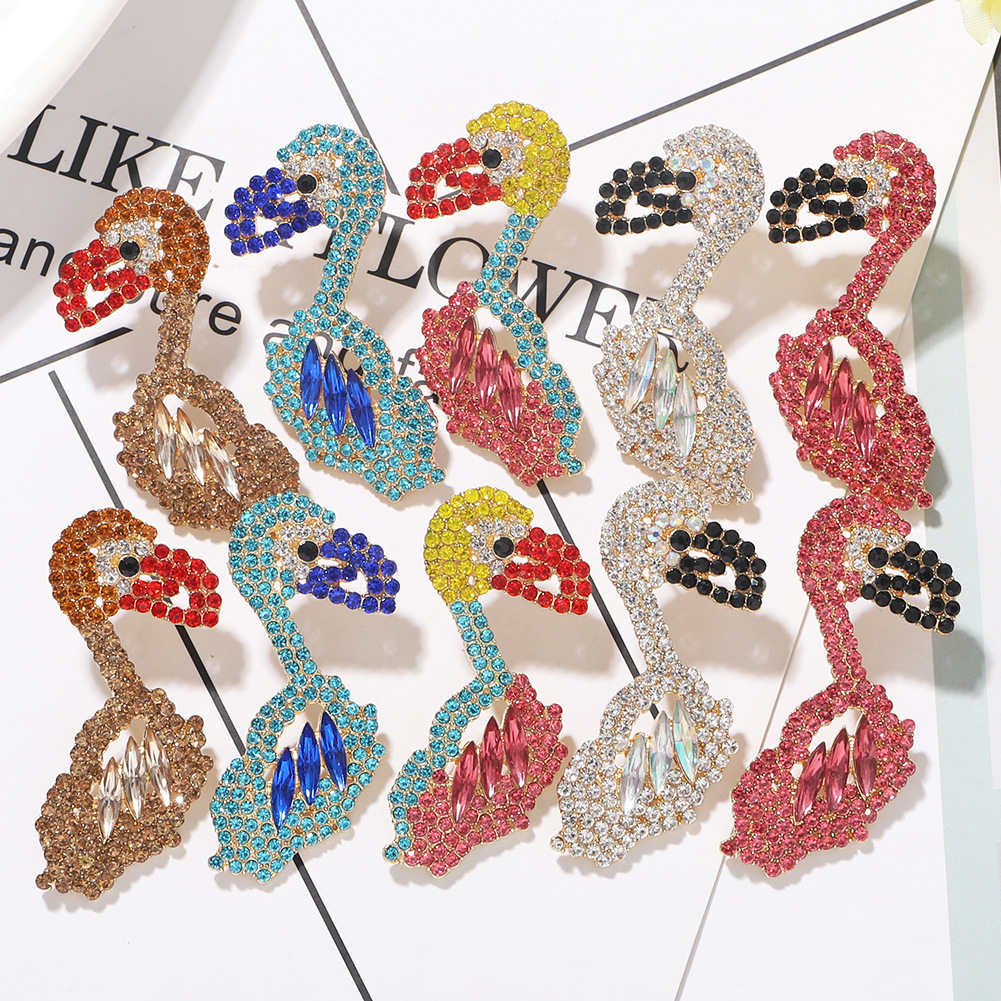 Fashion Exaggerated New  Cute Animals Parrot Bird  Colorful Diamond Earrings  Wholesale display picture 2