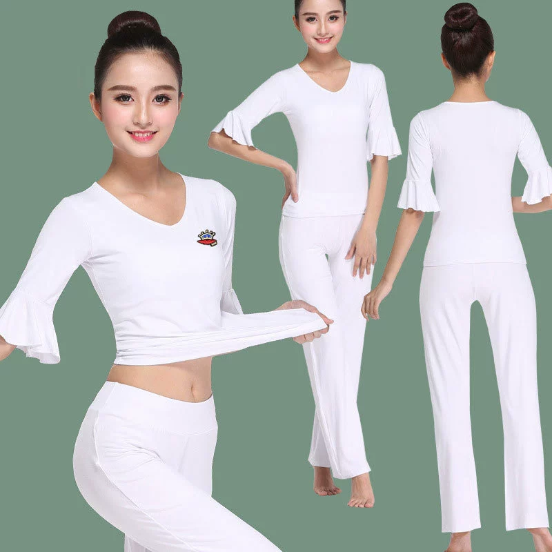 Танцевальная рифма Белый костюм одежды для йоги Женская одежда для групповых выступлений Весна и лето Новый свободный логотип для похудения на заказ