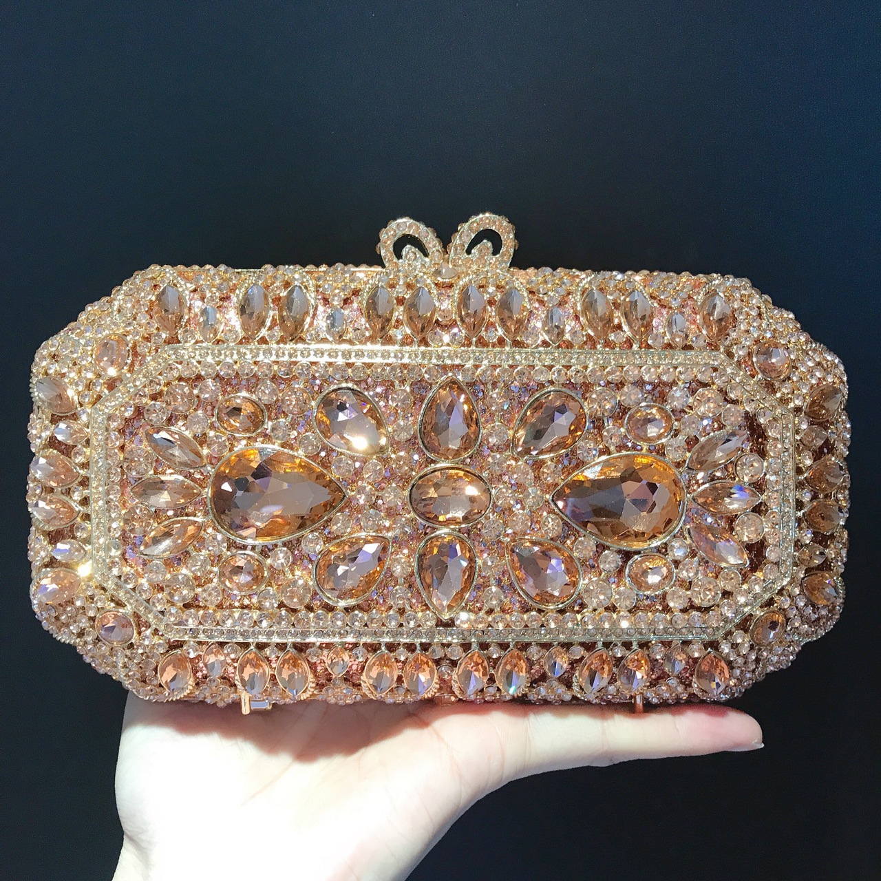 Túi clutch dạ tiệc hình vuông đính đá rhinestone phong cách Âu Mỹ — Màu Xanh Cỏ chi tiết 19