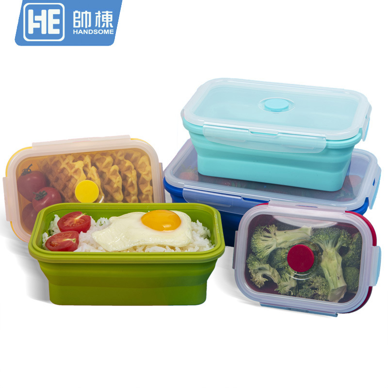 Spot venta directa de silicona cuadrada cuatro piezas plegable caja de almuerzo caja fresca al aire libre caja de almuerzo 1200ml caja de almuerzo