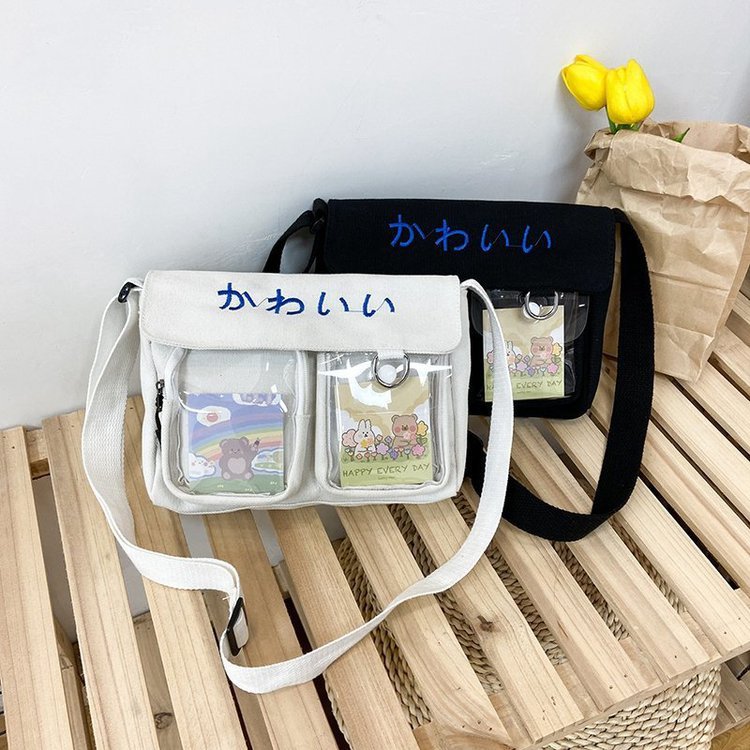 Japanische Ins College-stil Niedliche Cartoon Transparente Leinen Tasche Koreanische Chic-studenten All-match-klassen Tasche Umhang Tasche display picture 22