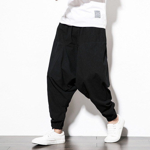 Chinese style summer harem pants for men cotton and linen loose casual low-end baggy pants large size retro bloomers wholesale for men