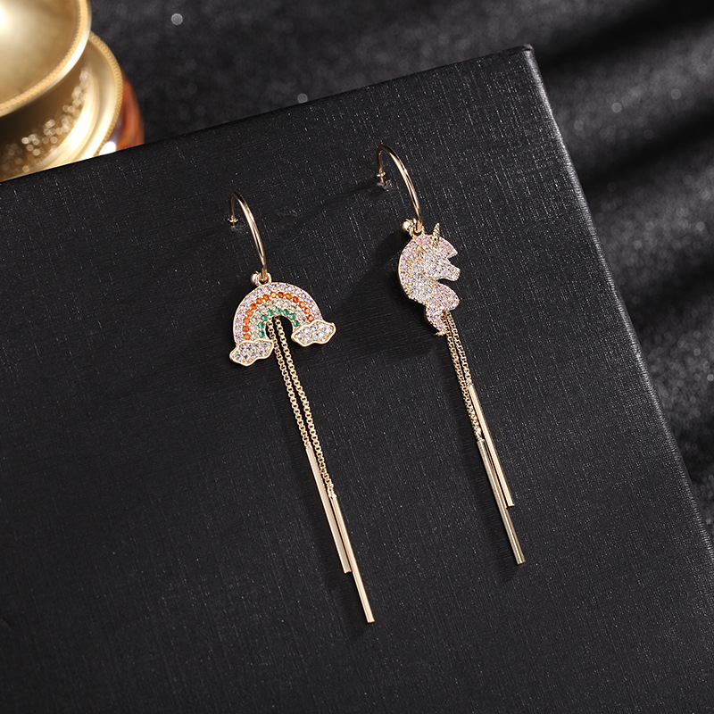 New Fashion  Asymmetric Rainbow Long  S925 Silver Needle Fashion Earrings  Wholesale Nihaojewelry display picture 5