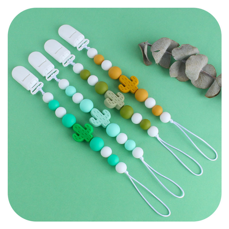 Bebé plástico chupete clip bebé calmante silicona cactus chupete cadena anti-gota cadena Amazon nuevo caliente