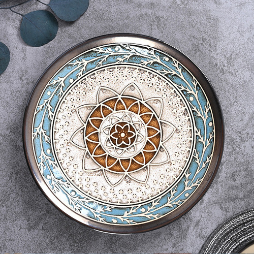 European style kiln-turned underglaze hand-painted ceramic tableware plate creative set cake deep dish rice bowl steak plate