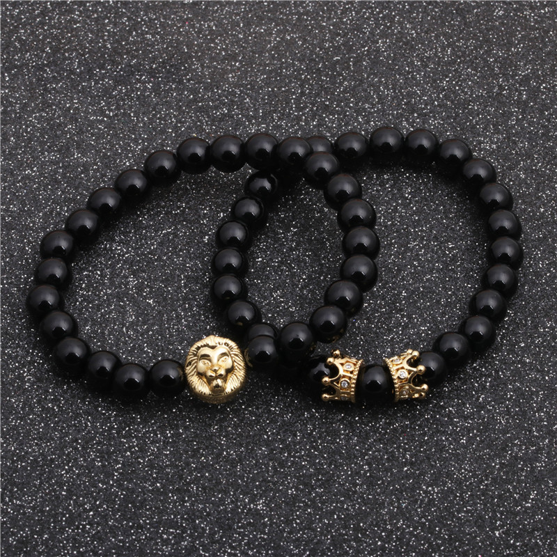 Fashion Tiger Eye Beaded DIY Lion Head Bracelet White Turquoise Lion Head Bracelet