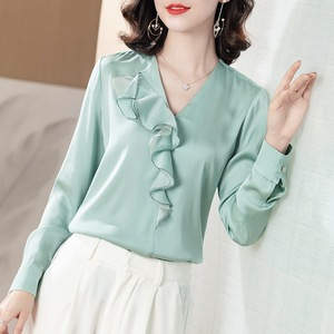 Silk shirt women’s heavy weight mulberry silk ear edge temperament shirt