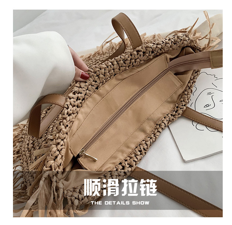 summer new hollow tassel bag shoulder woven straw bag spike paper woven bag beach bag fashion bag wholesale nihaojewelry NHGA220972picture6