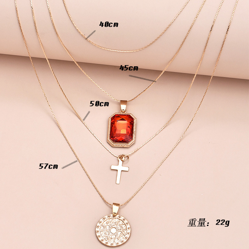 Fashion   New Diamond Chain Hao Stone Cross Pendant Women's Necklace display picture 4