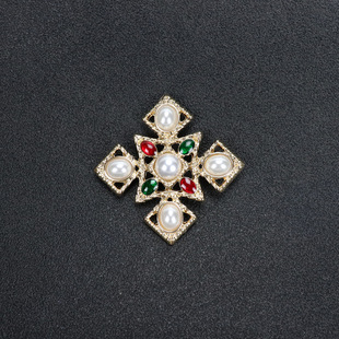 [古董宫廷复古气质巴洛克彩色宝石珍珠珐琅十字架胸针别针女]