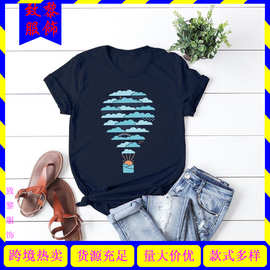 现货wish ebay 速卖通亚马逊欧美女装创意降落伞圆领短袖t恤