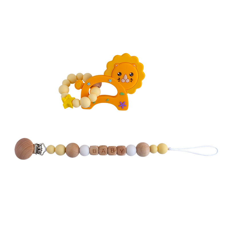 Personalizable bebé haya chupete clip chupete cadena pequeño León de silicona juguete mordedor chupete cadena traje