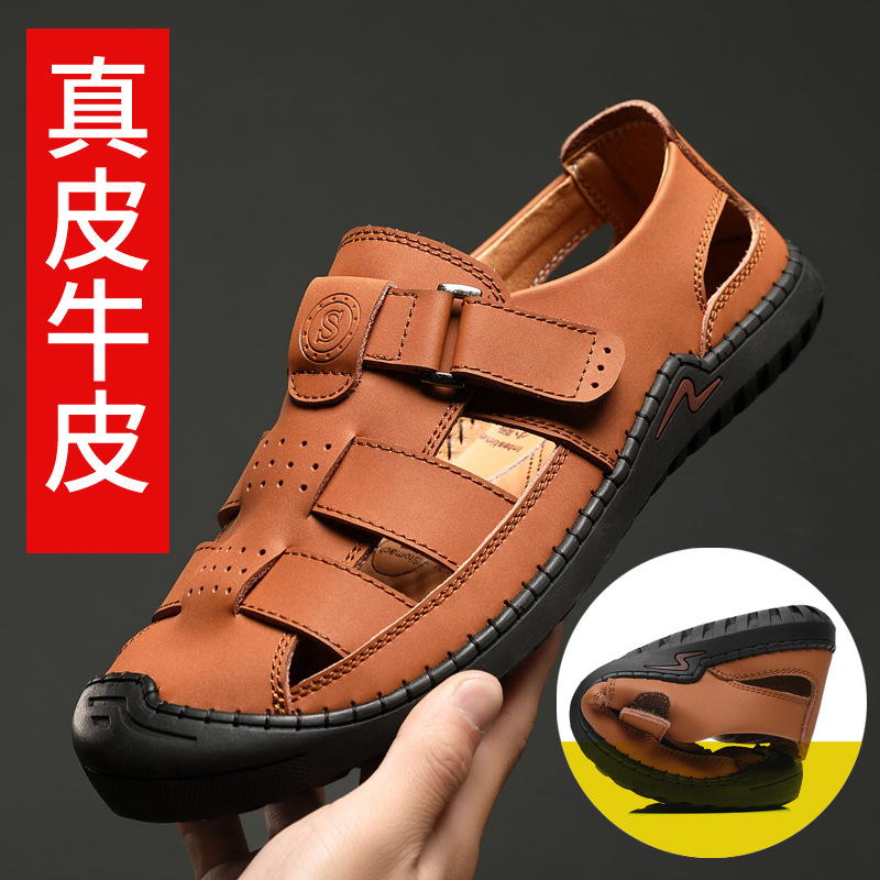 Leather sandals soft sole men's 2020 new...