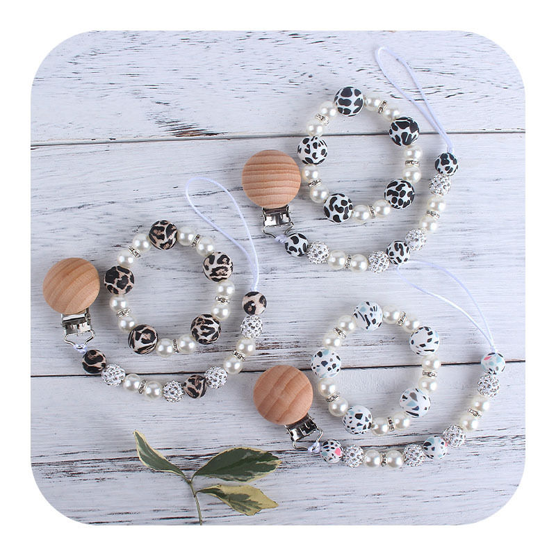 Nuevo bebé haya chupete clip bebé creativo leopardo perlas de gel mordedor gel pulsera chupete cadena anti-cadena