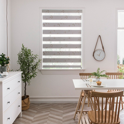 免打孔窗帘新中式全遮光帘双层银杏提花绣花卷帘厨房客厅百叶帘