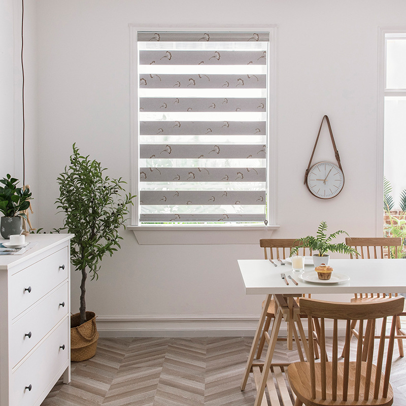 免打孔窗帘新中式全遮光帘双层银杏提花绣花卷帘厨房客厅百叶帘