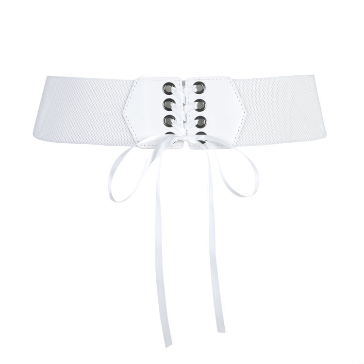 White, Red, Black Color Black Belt Women Wide Decoration Elastic Girdle