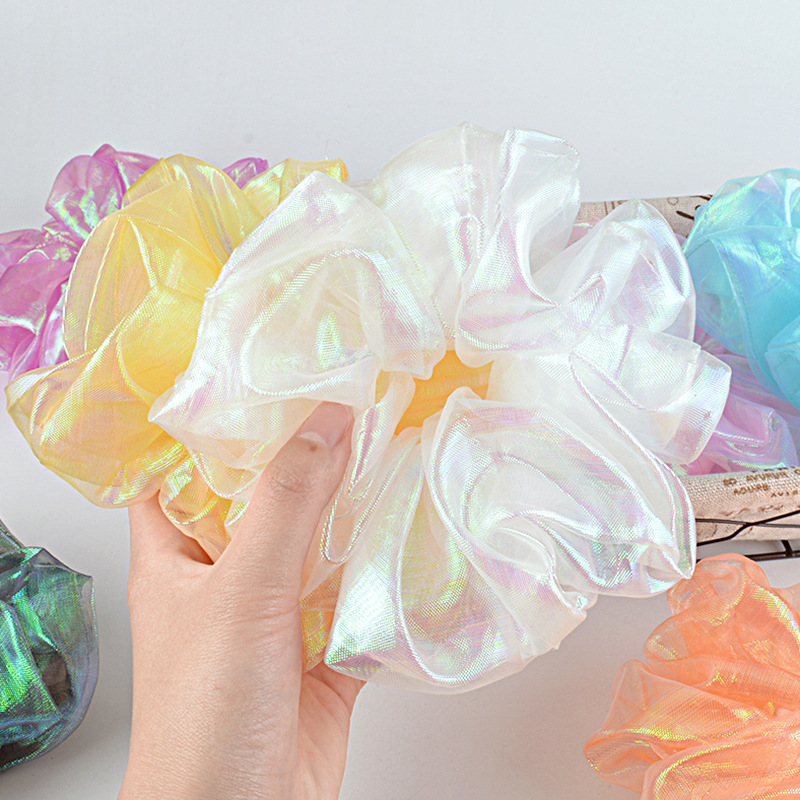 15g Weight Festival Occasion Geometric Pattern Women'S Gender White, Pink, Purple, Green, Yellow Color Korean Bright Silk Organza Hair Scrunchies 无