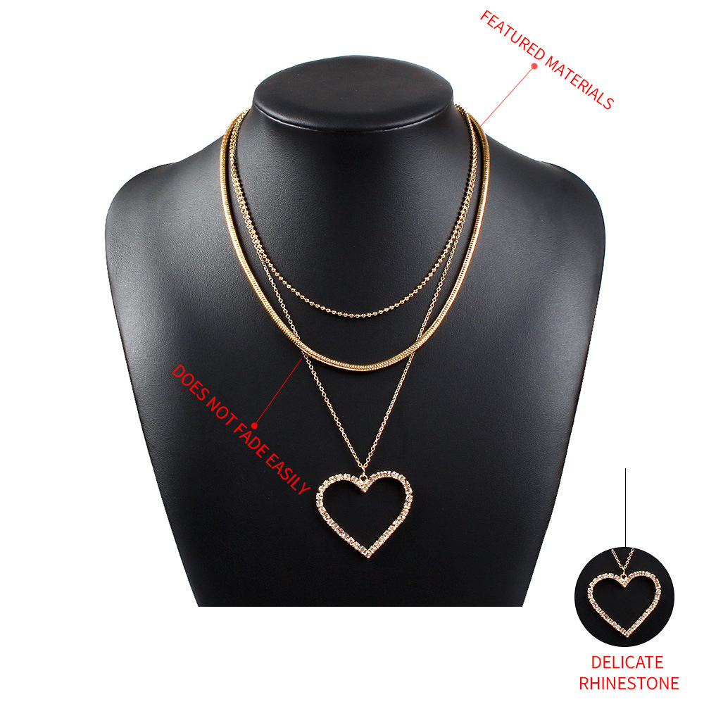 Nuevo Creativo Ahuecado Amor Aleación Diamante Colgante Multicapa Collar Nihaojewelry Al Por Mayor display picture 6