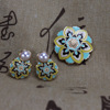 Retro enamel from pearl, ear clips, earrings, brooch, flowered, silver 925 sample