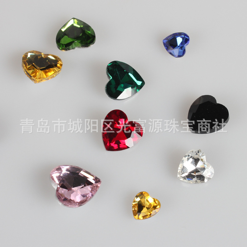 桃心形水晶玻璃尖底心形彩色水钻手缝钻 diy手工美甲服装饰品配件