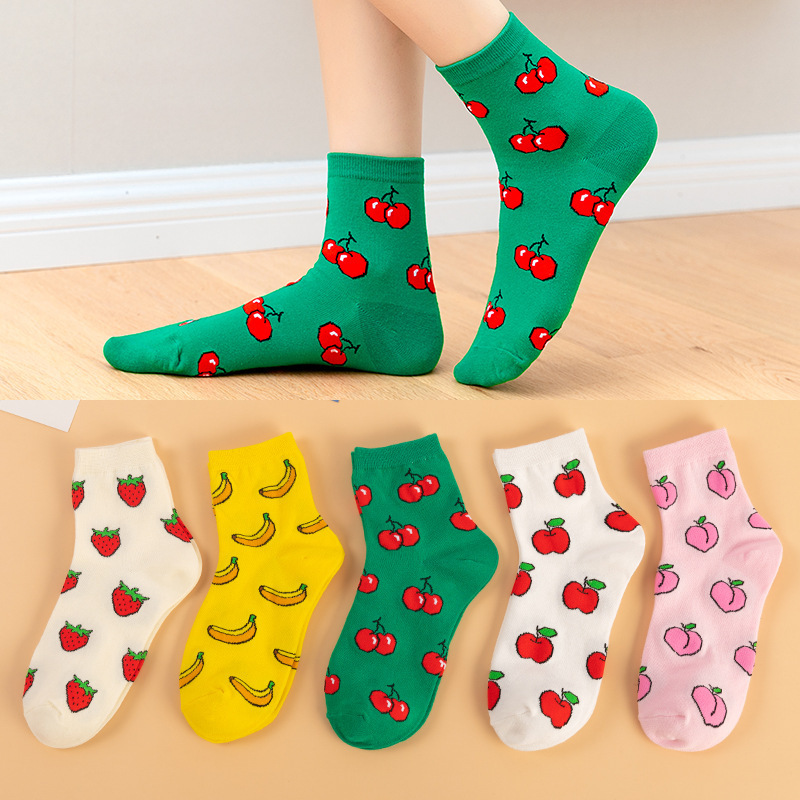 2022 new spring and summer ladies socks Japanese cute fruit socks breathable sweat-absorbent casual cotton socks wholesale