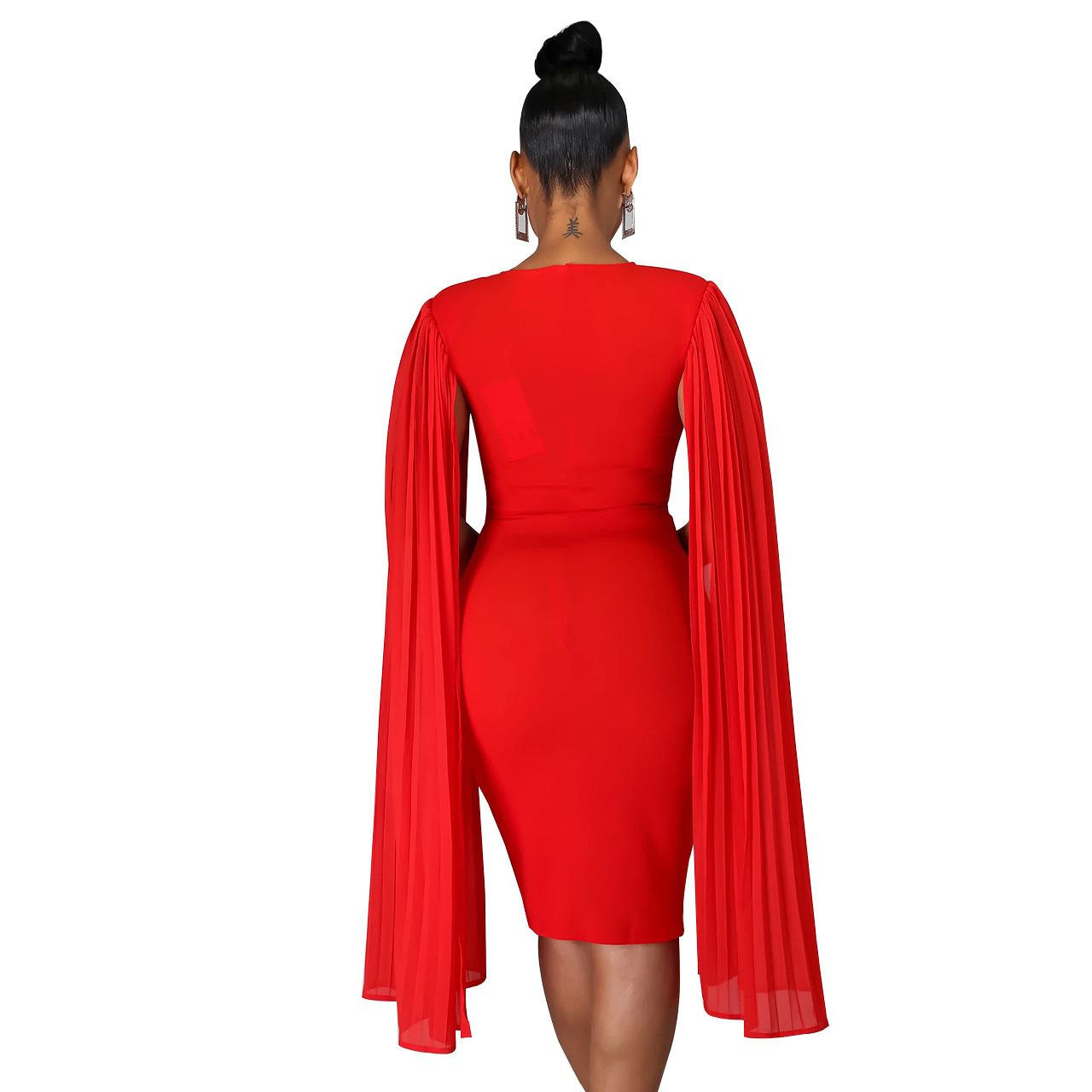 pure color cloak long-sleeved round neck A-line dress Nihaostyles wholesale clothing vendor NSCYF73304