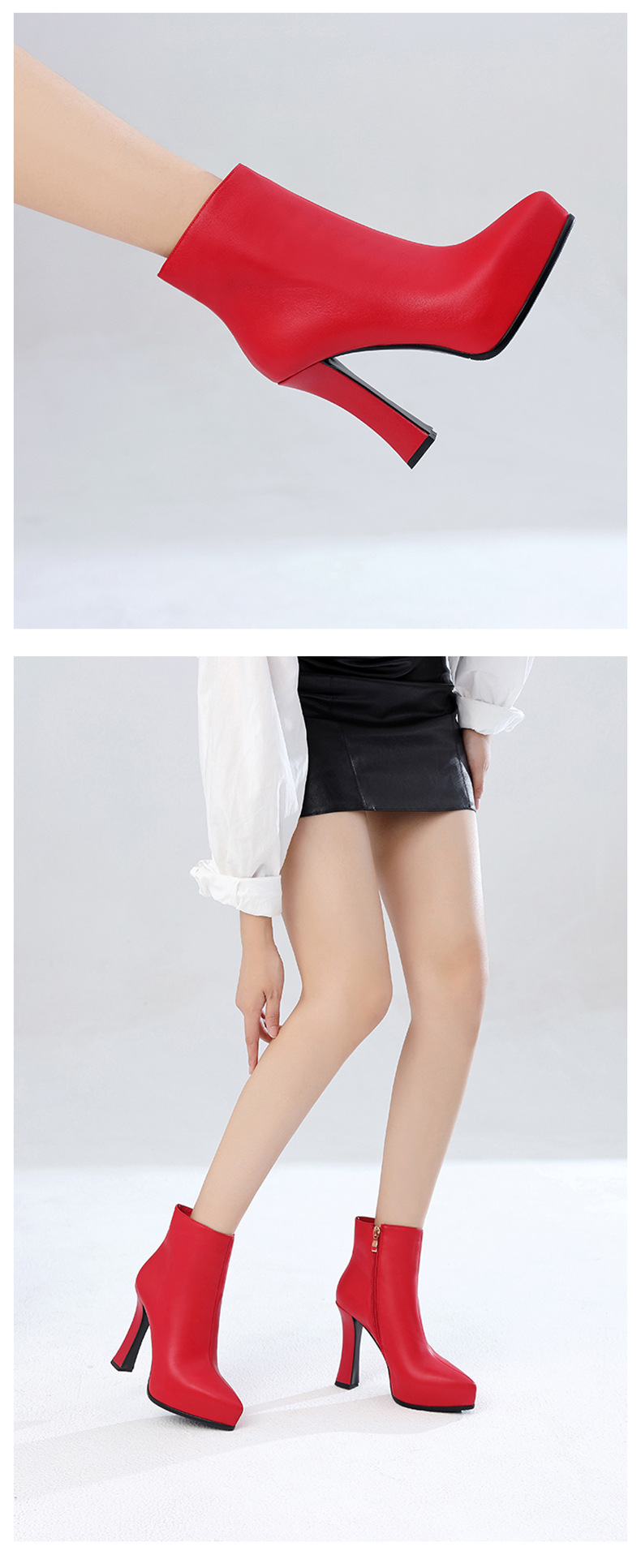 Boot nữ mũi nhọn da thật gót siêu cao 11cm đế chống nước — Lớp lót nhung đen chi tiết 9