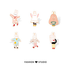 Xiao Zhan Rabbit Small Breast Pin Female Japanese Cute Badges Cartoon Pin Decorative Creative Versatile Book Bag and Purse Accessory