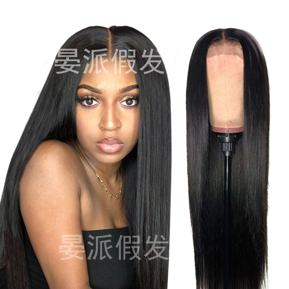 New European and American wig wine red black mid-length straight hair cross-border mid-length wig Women's Party COS wig