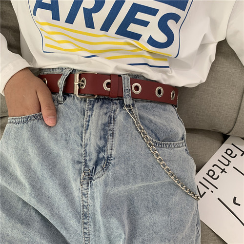 Women's belt fashion trend ring decorative belt chain punk style eye full hole belt
