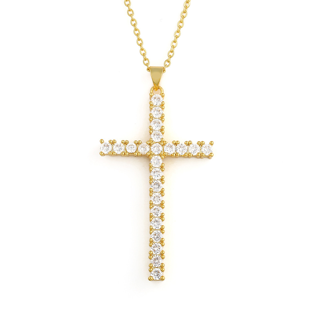 Copper Micro-inlaid Colorful Zircon Cross Pendant Necklace display picture 9
