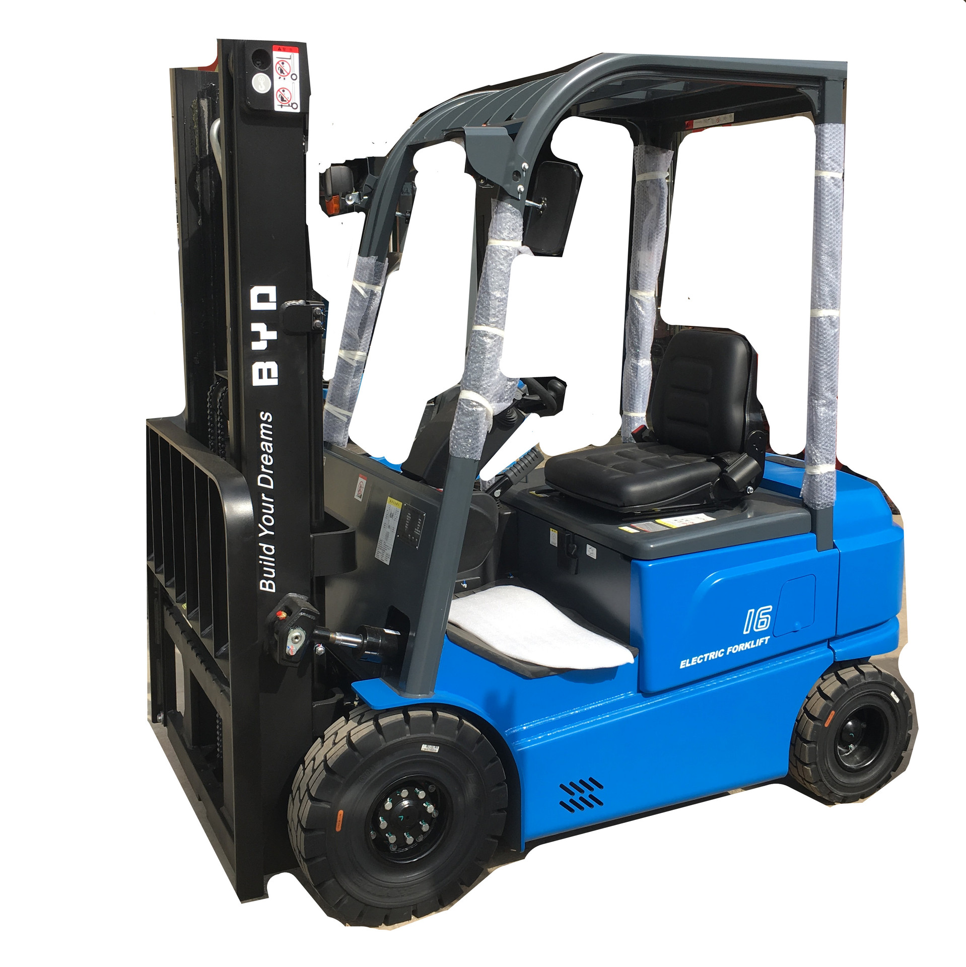 比亚迪叉车CPD16两节自由提升门架升高3米 磷酸铁锂电池电动叉车