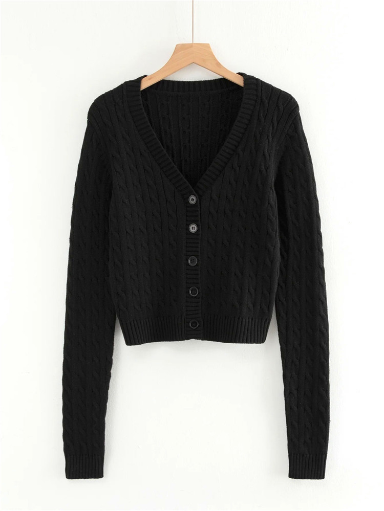 V-neck twist button all-match sweater  NSLD15058