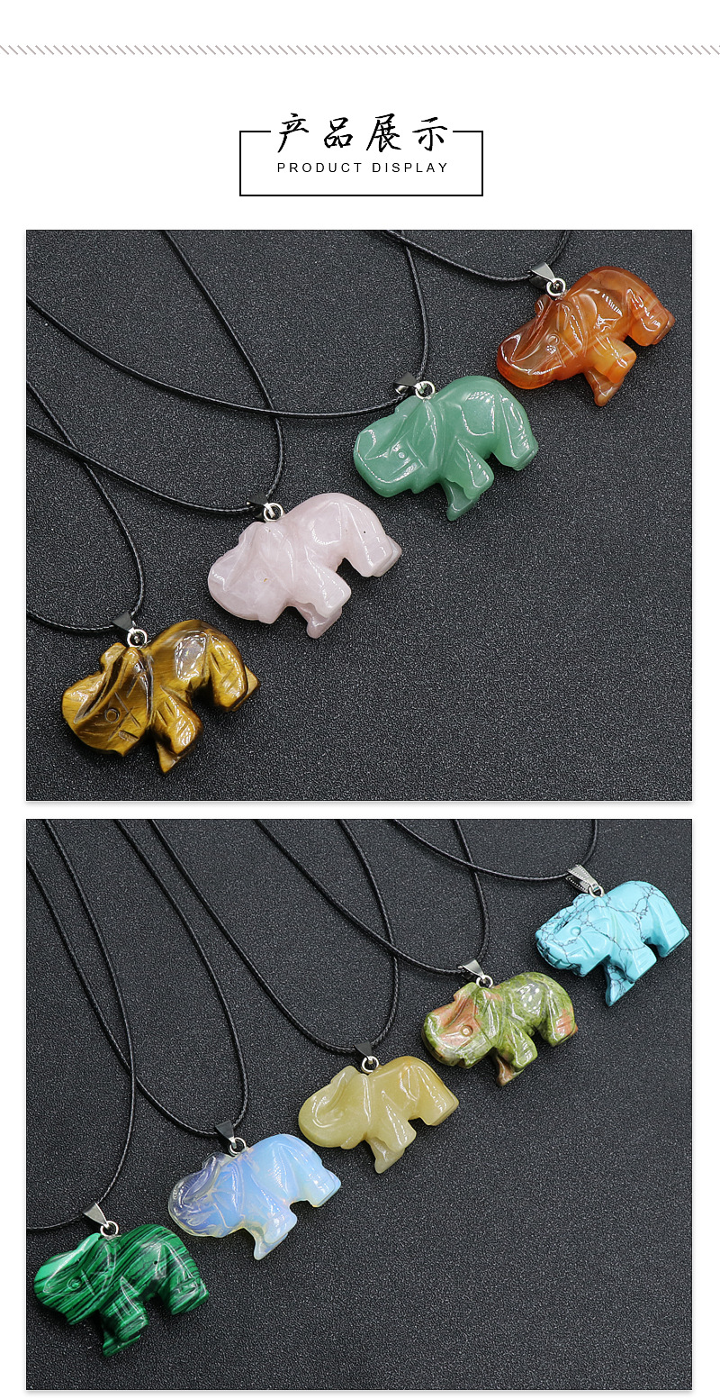 Crystal Agate Jade Carving Elephant Pendant European And American Leather Cord Necklace display picture 3