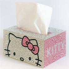 創意手工抽紙盒新款客廳餐桌藍胖子kitty貓鑽石畫紙巾盒diy材料包