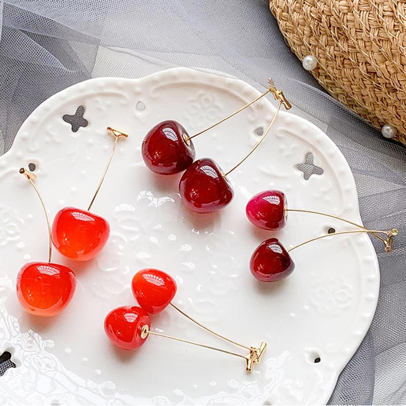Fashion Sweet Cherry Fruit Synthetic Resin Alloy Fruit Resin Women's Earrings 1 Pair display picture 2