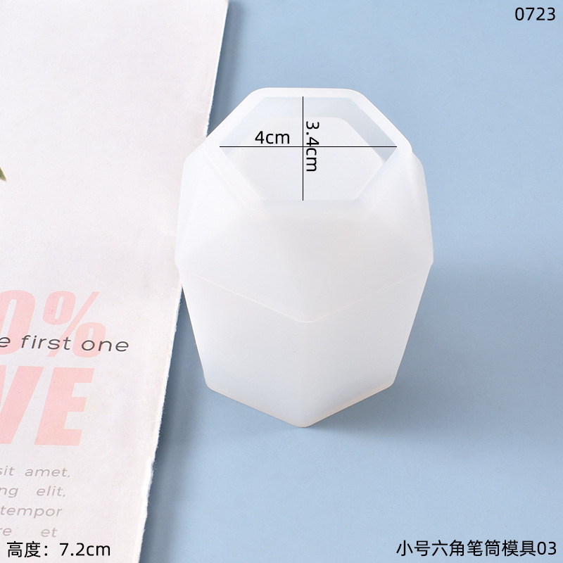 Yu Meiren DIY cristal epoxi molde hecho a mano hecho en casa tamaño pequeño corte hexagonal pluma lápiz almacenamiento Silicona