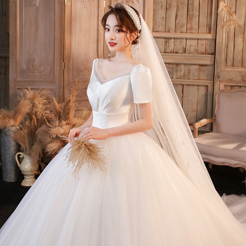 Satin Light Wedding Dress for Small People 2025 New Trailing Bridal Elegant Forest Style Simple Super Fairy Going Out Gauze Slimming Look Skirt