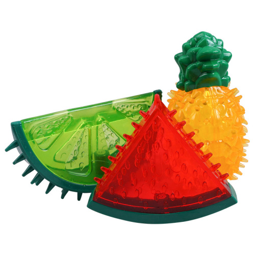 Factory direct supply of pet toys, teeth grinding, cooling, chewing glue, making sounds, frozen fruit, summer new dog leisure toys