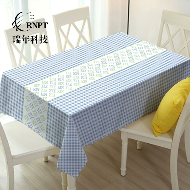 Ruinan [Производитель горячий] свежий синий клетчатый скатерть с принтом чайный столик Скатерть ПВХ водонепроницаемая скатерть